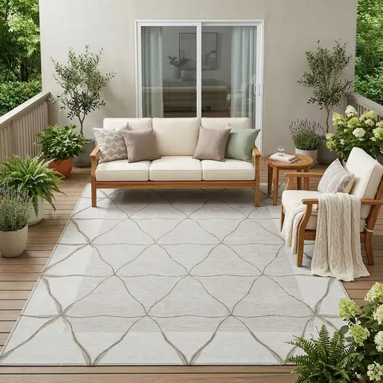 Ivory And Taupe Geometric Washable Indoor Outdoor Area Rug Photo 1