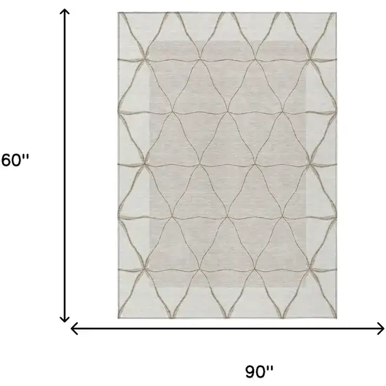 Ivory And Taupe Geometric Washable Indoor Outdoor Area Rug Photo 5