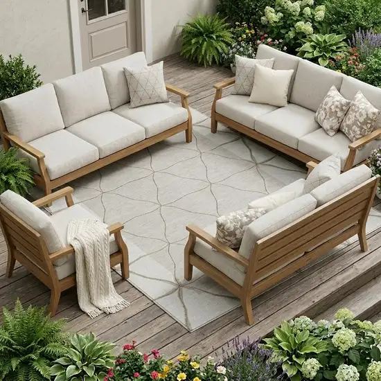 Ivory And Taupe Geometric Washable Indoor Outdoor Area Rug Photo 1