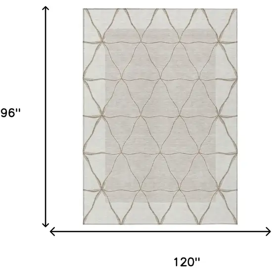 Ivory And Taupe Geometric Washable Indoor Outdoor Area Rug Photo 5