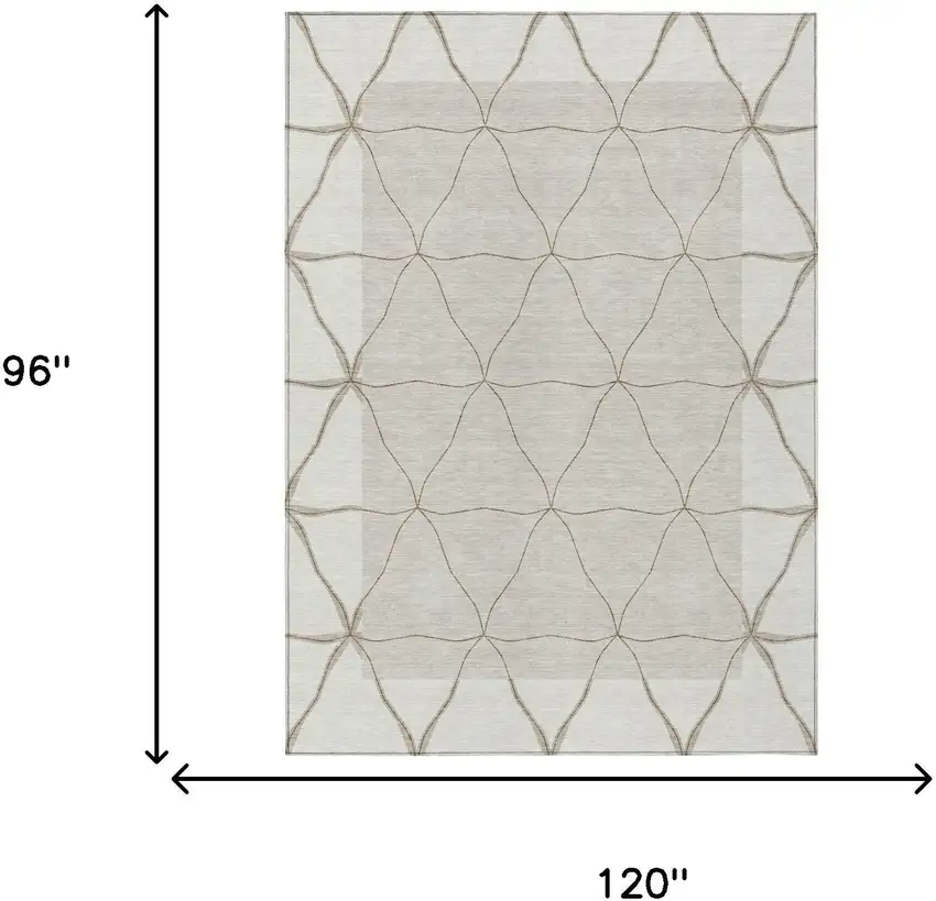 Ivory And Taupe Geometric Washable Indoor Outdoor Area Rug Photo 5