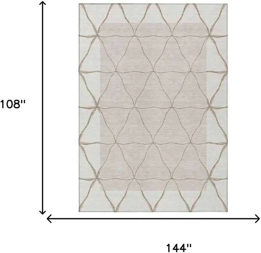 Ivory And Taupe Geometric Washable Indoor Outdoor Area Rug Photo 5
