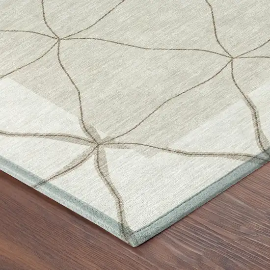 Ivory And Taupe Geometric Washable Indoor Outdoor Area Rug Photo 3
