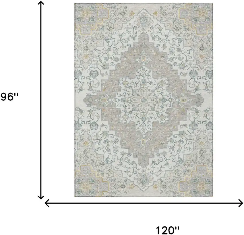Ivory And Taupe Medallion Washable Indoor Outdoor Area Rug Photo 7