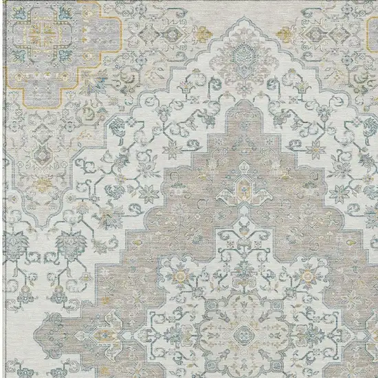 Ivory And Taupe Medallion Washable Indoor Outdoor Area Rug Photo 3