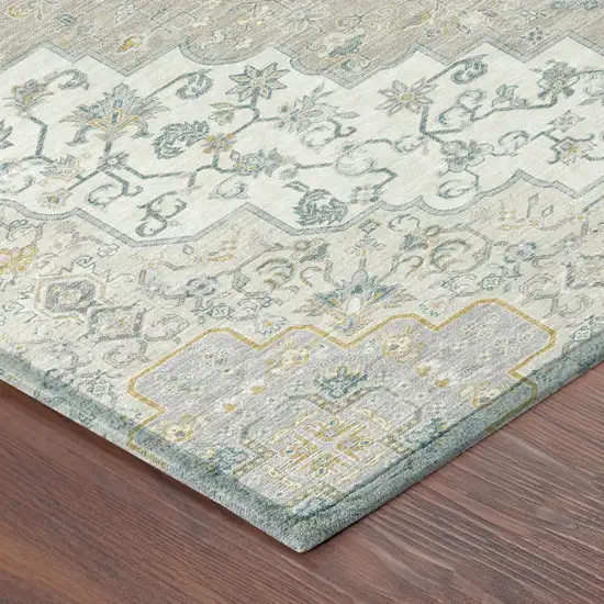 Ivory And Taupe Medallion Washable Indoor Outdoor Area Rug Photo 5