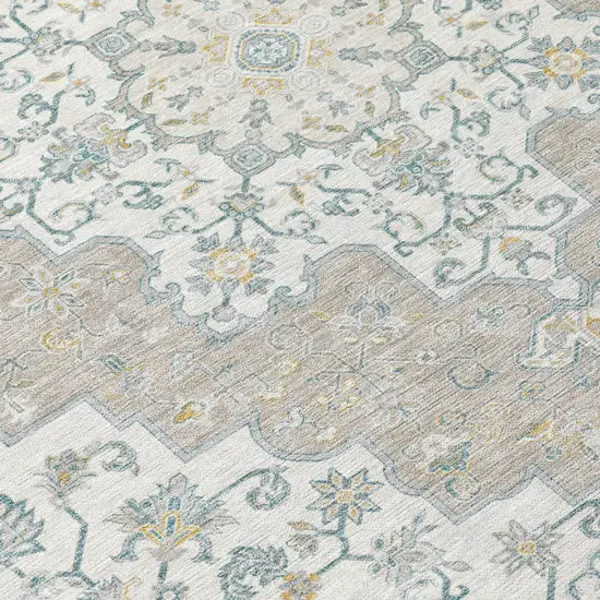 Ivory And Taupe Medallion Washable Indoor Outdoor Area Rug Photo 6