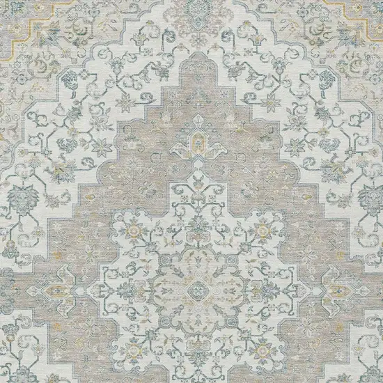 Ivory And Taupe Medallion Washable Indoor Outdoor Area Rug Photo 3