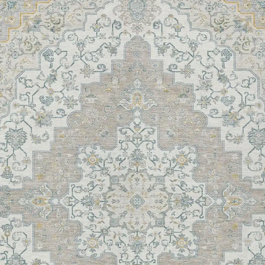Ivory And Taupe Medallion Washable Indoor Outdoor Area Rug Photo 3