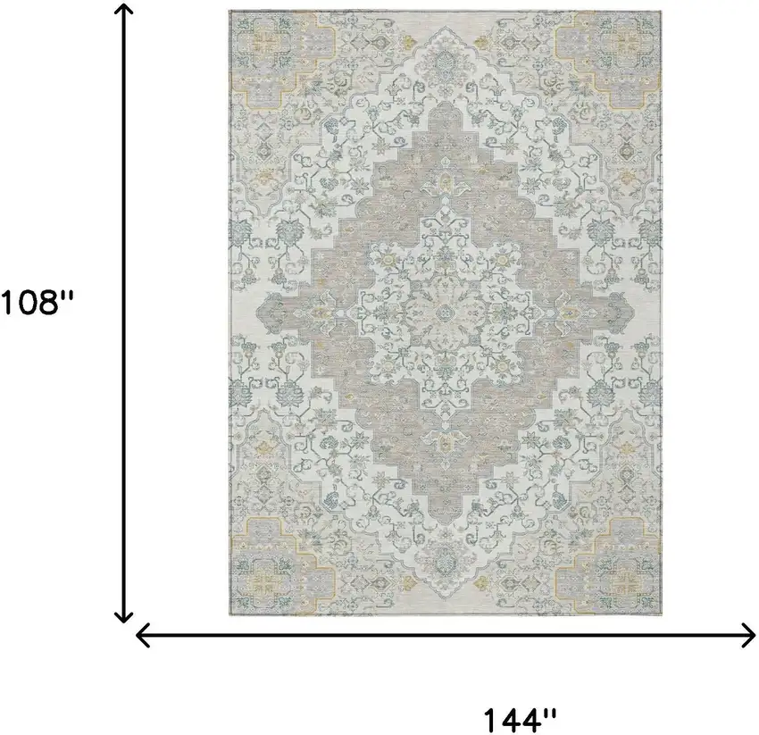 Ivory And Taupe Medallion Washable Indoor Outdoor Area Rug Photo 7
