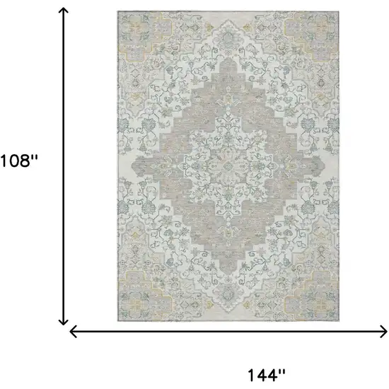 Ivory And Taupe Medallion Washable Indoor Outdoor Area Rug Photo 7