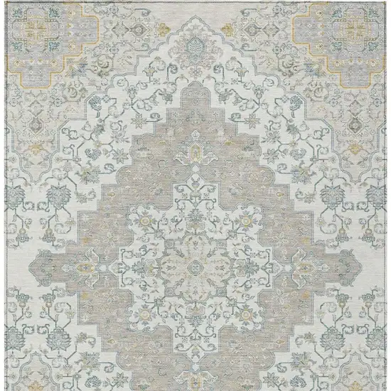 Ivory And Taupe Medallion Washable Indoor Outdoor Area Rug Photo 4