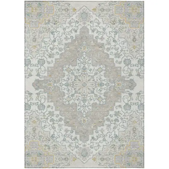 Ivory And Taupe Medallion Washable Indoor Outdoor Area Rug Photo 2