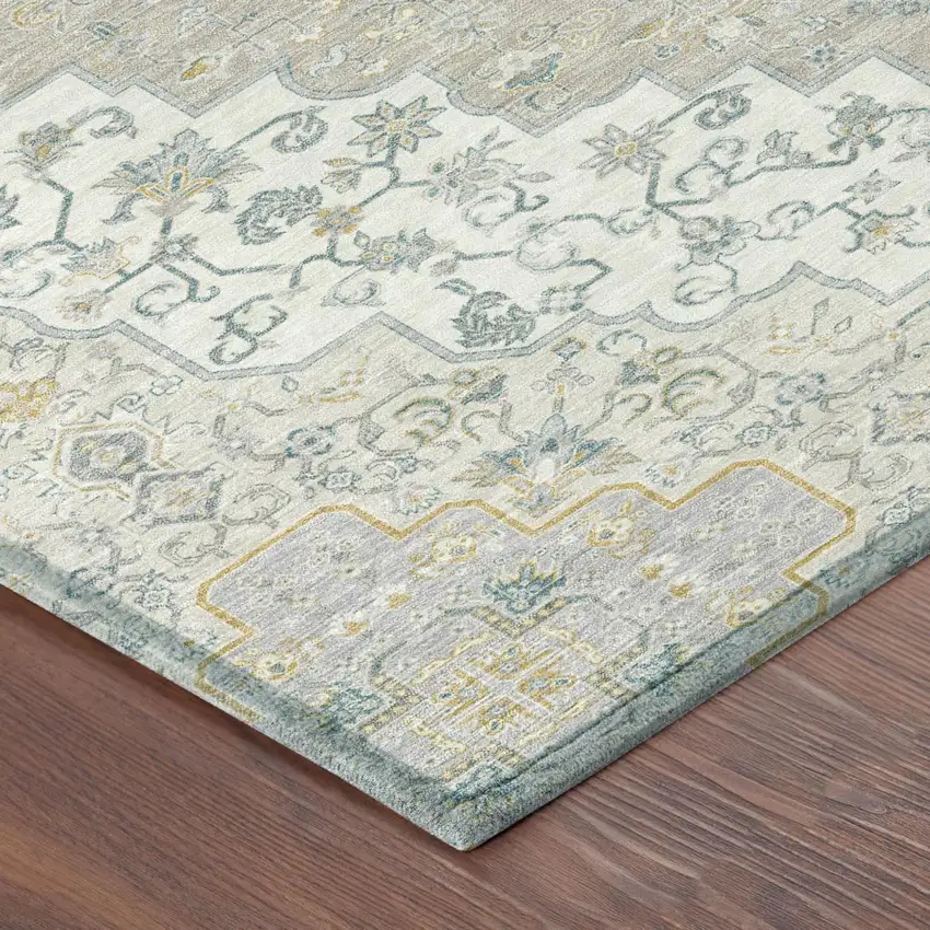 Ivory And Taupe Medallion Washable Indoor Outdoor Area Rug Photo 5
