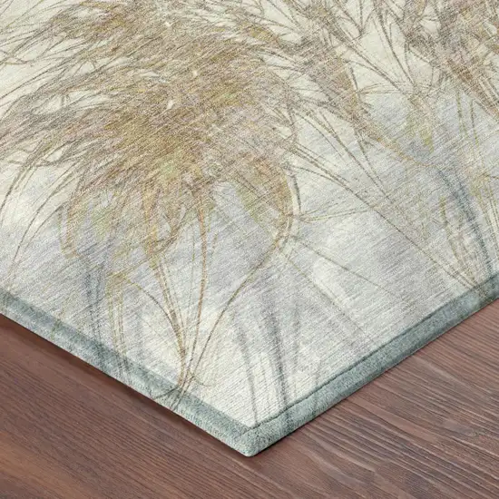 Ivory And Taupe Oriental Washable Indoor Outdoor Area Rug Photo 4