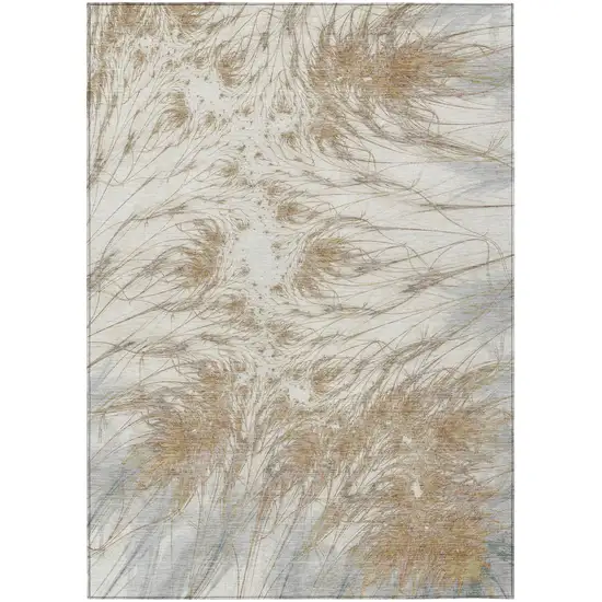 Ivory And Taupe Oriental Washable Indoor Outdoor Area Rug Photo 1