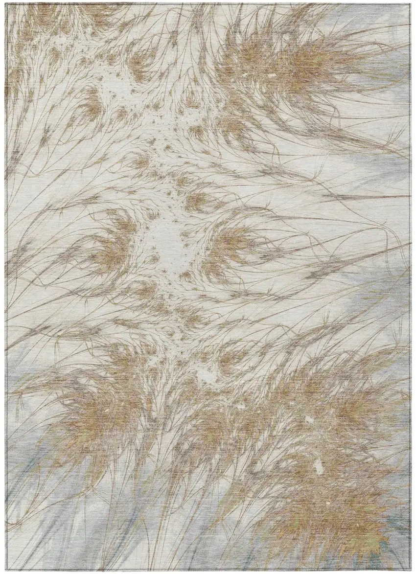 Ivory And Taupe Oriental Washable Indoor Outdoor Area Rug Photo 1