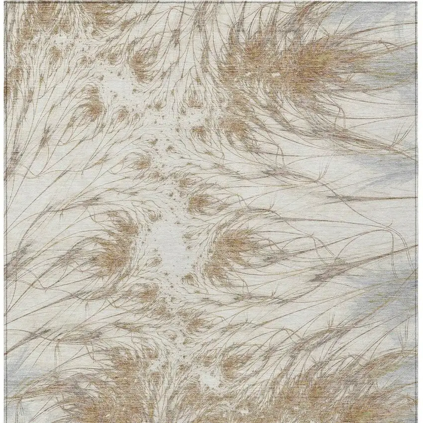 Ivory And Taupe Oriental Washable Indoor Outdoor Area Rug Photo 3