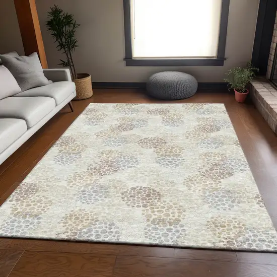 Ivory And Taupe Polka Dot Washable Area Rug With UV Protection Photo 6