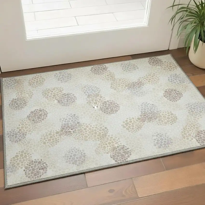 Ivory And Taupe Polka Dot Washable Area Rug With UV Protection Photo 2