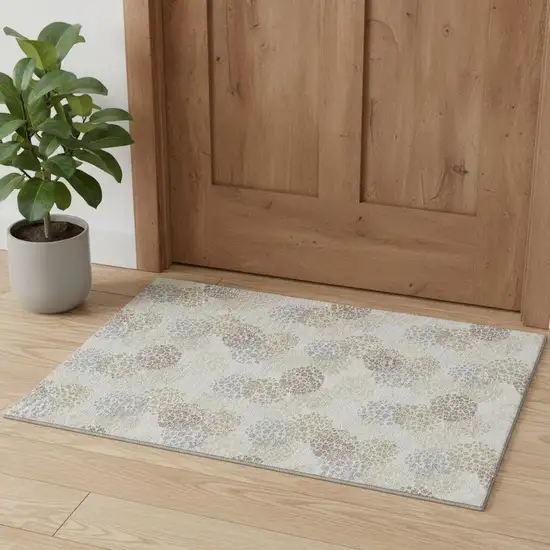 Ivory And Taupe Polka Dot Washable Area Rug With UV Protection Photo 1