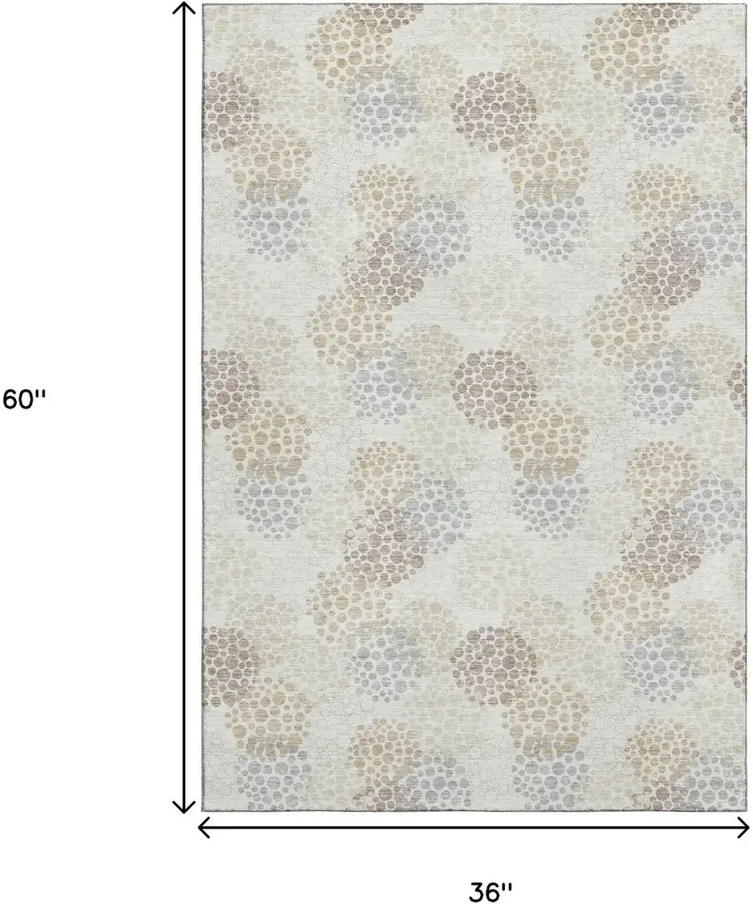 Ivory And Taupe Polka Dot Washable Area Rug With UV Protection Photo 3
