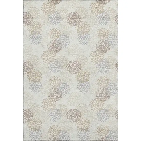 Ivory And Taupe Polka Dot Washable Area Rug With UV Protection Photo 1