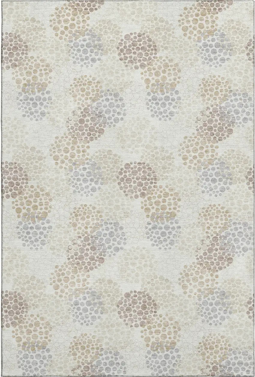 Ivory And Taupe Polka Dot Washable Area Rug With UV Protection Photo 1