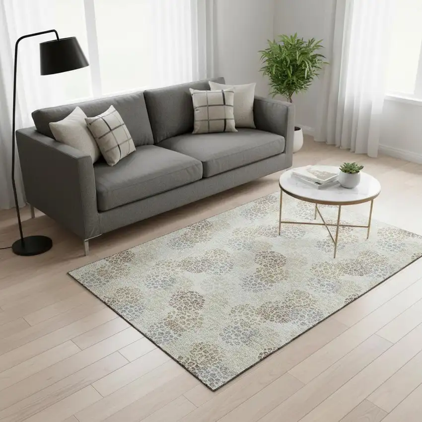 Ivory And Taupe Polka Dot Washable Area Rug With UV Protection Photo 2