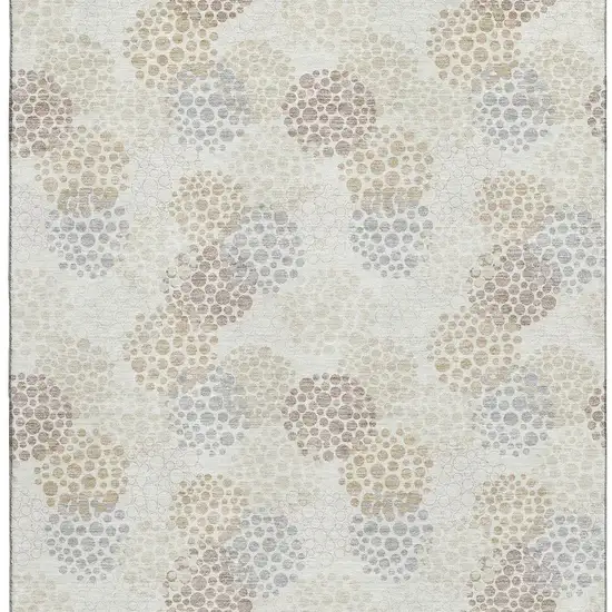 Ivory And Taupe Polka Dot Washable Area Rug With UV Protection Photo 3