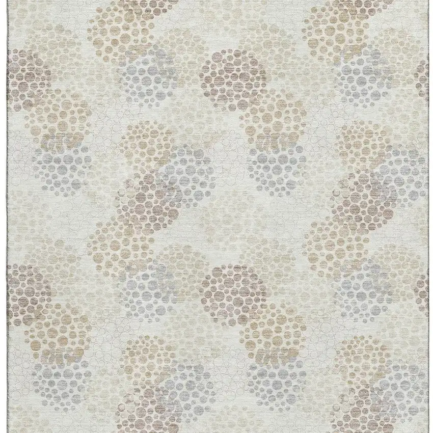 Ivory And Taupe Polka Dot Washable Area Rug With UV Protection Photo 3