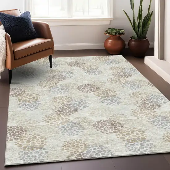Ivory And Taupe Polka Dot Washable Area Rug With UV Protection Photo 5