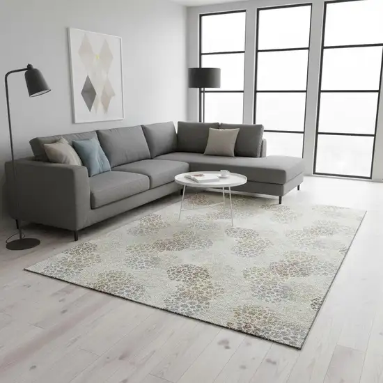 Ivory And Taupe Polka Dot Washable Area Rug With UV Protection Photo 2