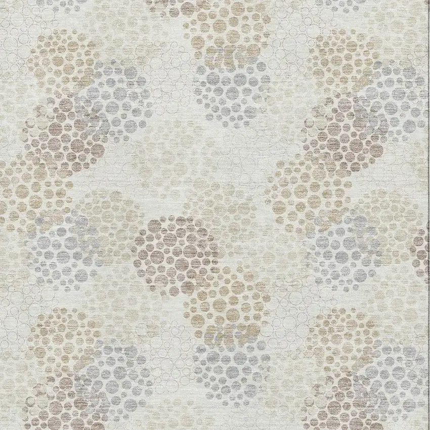 Ivory And Taupe Polka Dot Washable Area Rug With UV Protection Photo 3