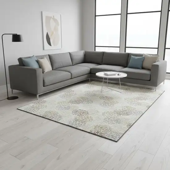 Ivory And Taupe Polka Dot Washable Area Rug With UV Protection Photo 2