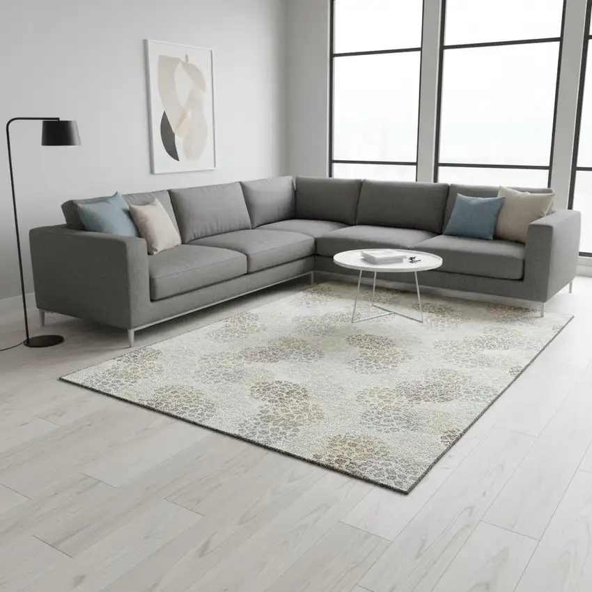 Ivory And Taupe Polka Dot Washable Area Rug With UV Protection Photo 2