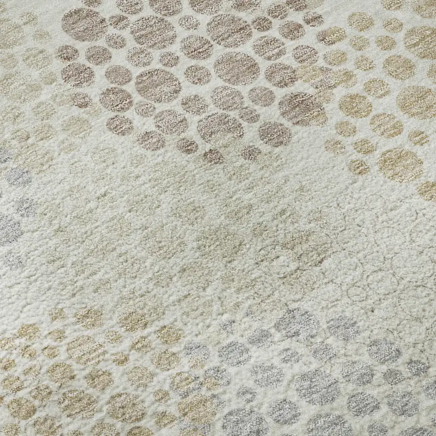 Ivory And Taupe Polka Dot Washable Area Rug With UV Protection Photo 9