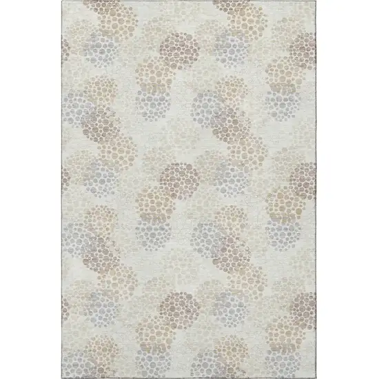 Ivory And Taupe Polka Dot Washable Area Rug With UV Protection Photo 3