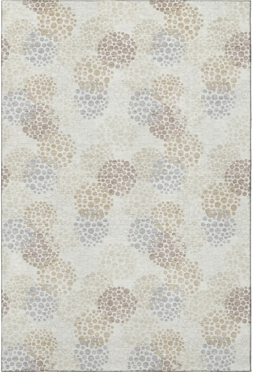 Ivory And Taupe Polka Dot Washable Area Rug With UV Protection Photo 3