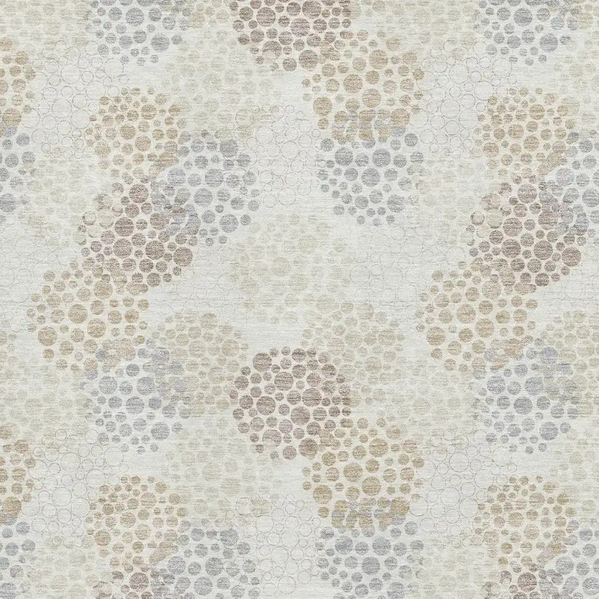 Ivory And Taupe Polka Dot Washable Area Rug With UV Protection Photo 3