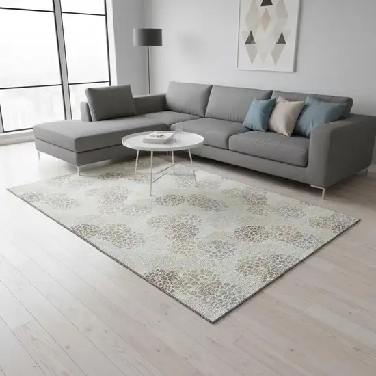 Ivory And Taupe Polka Dot Washable Area Rug With UV Protection Photo 2