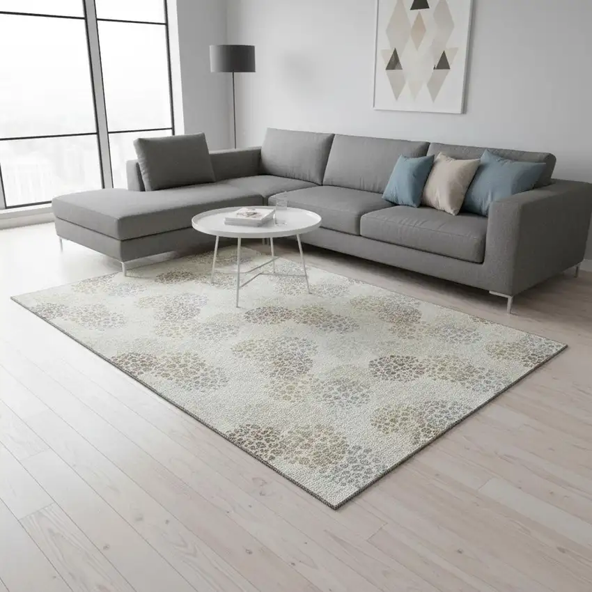 Ivory And Taupe Polka Dot Washable Area Rug With UV Protection Photo 2