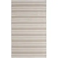 Photo of Ivory And Taupe Striped Dhurrie Hand Woven Stain Resistant Area Rug