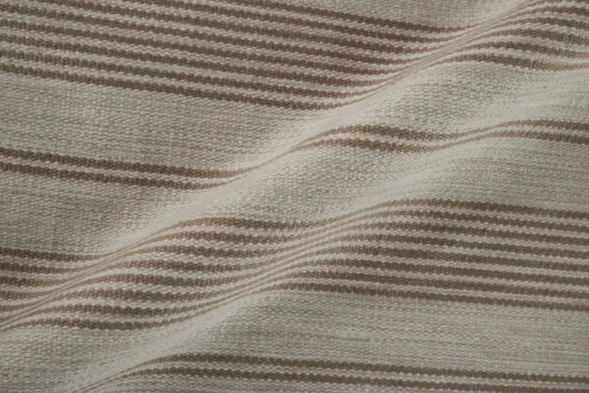 Ivory And Taupe Striped Dhurrie Hand Woven Stain Resistant Area Rug Photo 9