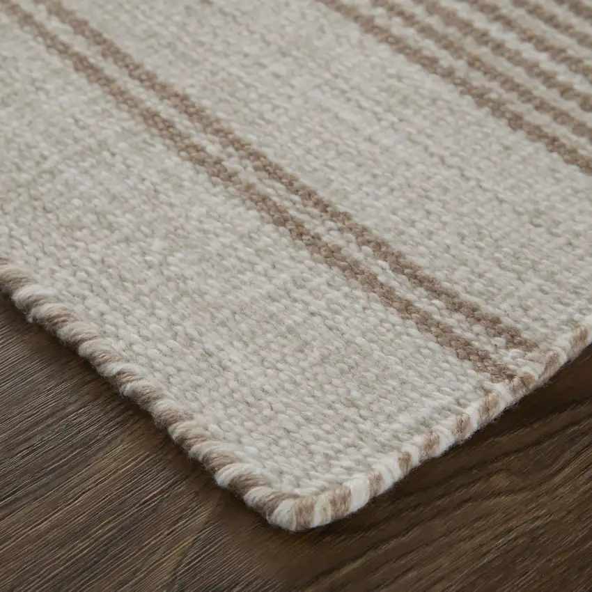 Ivory And Taupe Striped Hand Woven Area Rug Photo 6
