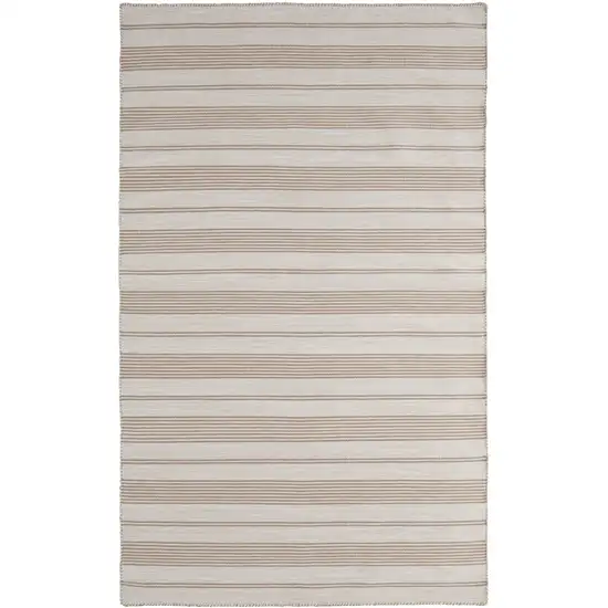 Ivory And Taupe Striped Hand Woven Area Rug Photo 6