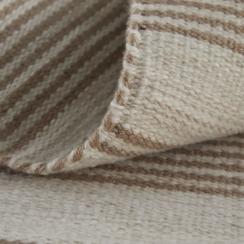 Ivory And Taupe Striped Hand Woven Area Rug Photo 7