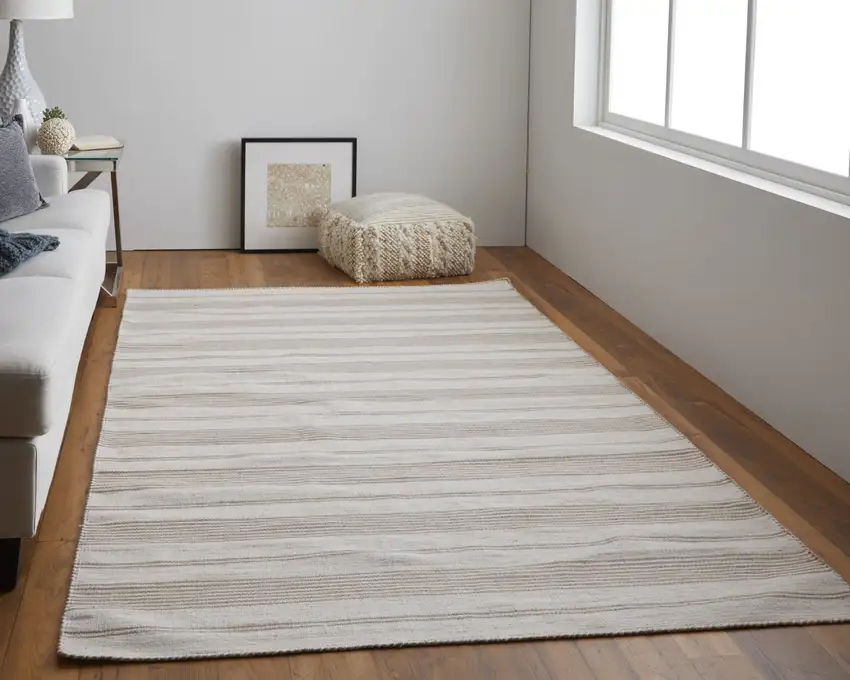Ivory And Taupe Striped Hand Woven Area Rug Photo 4