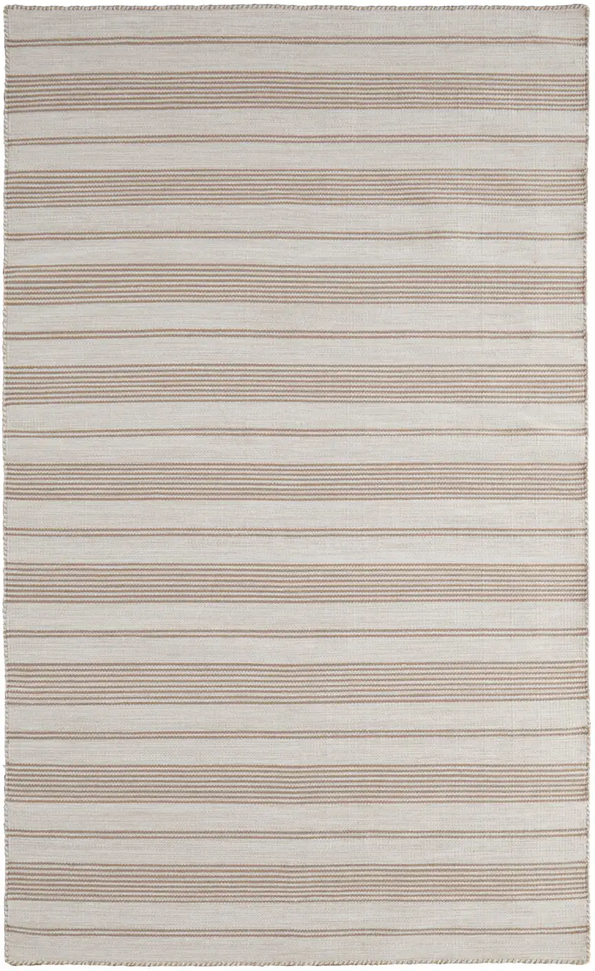 Ivory And Taupe Striped Dhurrie Hand Woven Stain Resistant Area Rug Photo 1