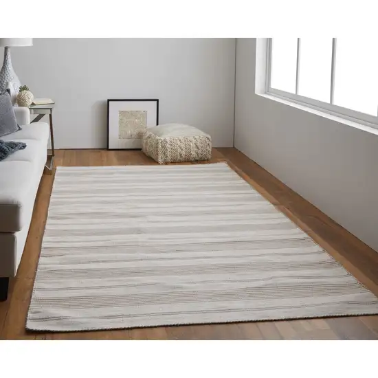 Ivory And Taupe Striped Hand Woven Area Rug Photo 4